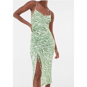 Bershka Zebra Striped Drawstring Ruched Midi Dress Size M Medium NWT